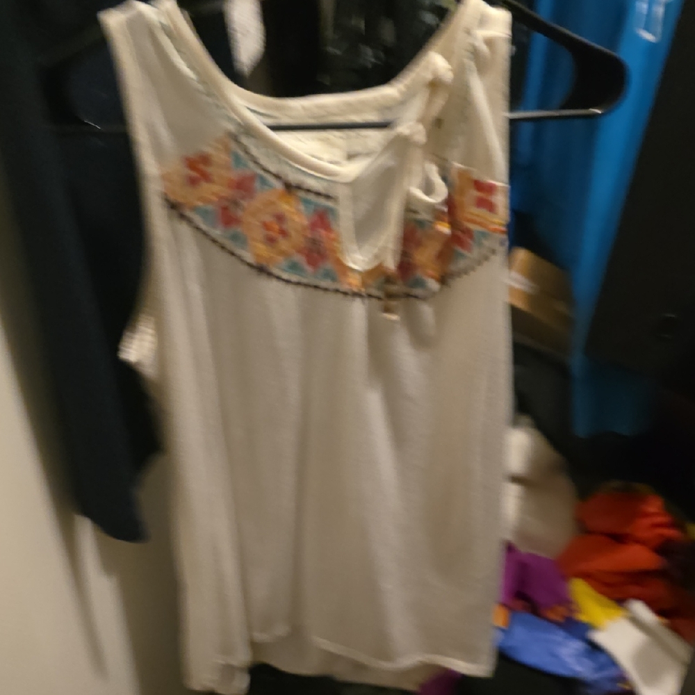 French Laundry White Tank Top with Multicolor Embroidery